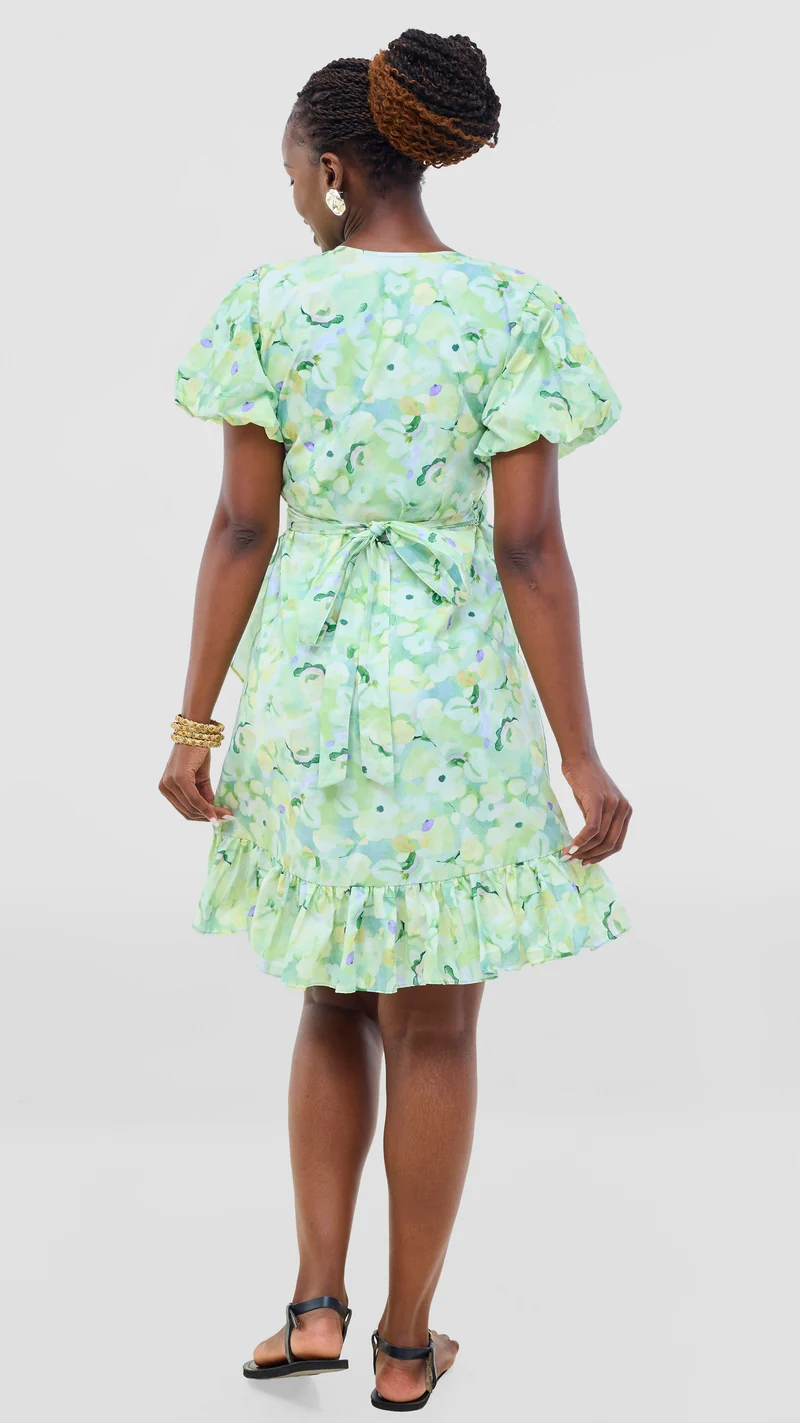 Safari by Vivo Cotton Wrap Dress - Mint / Dark Green Print