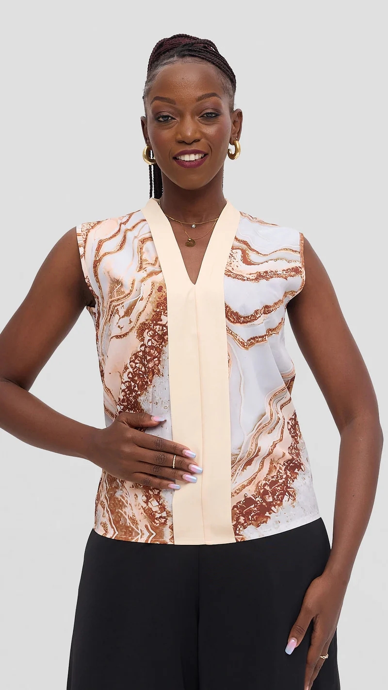 Zambarau Apparel Gold and white Sleeveless Blouse