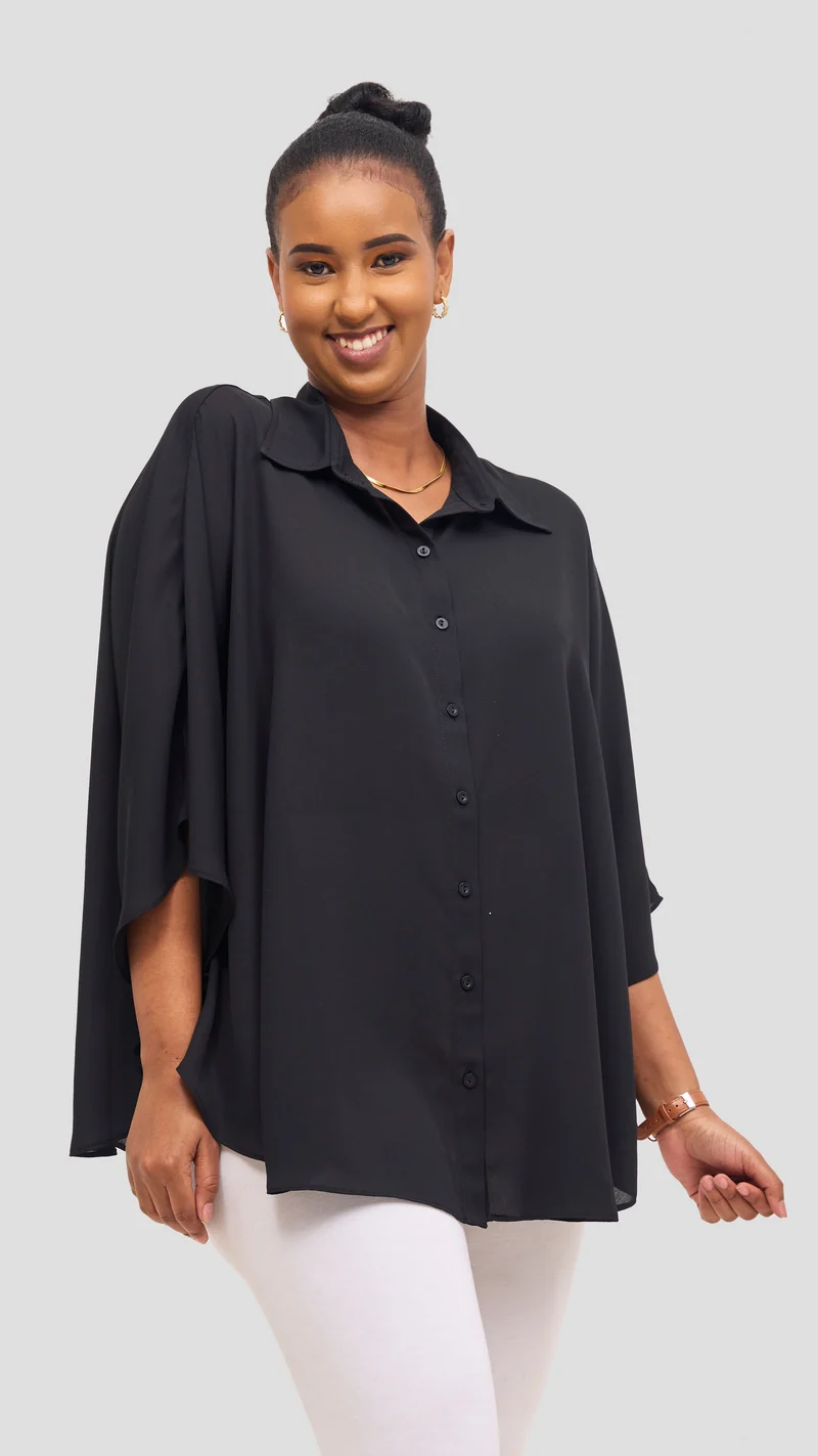 Vivo Iyana Cape Top in Chiffon - Black
