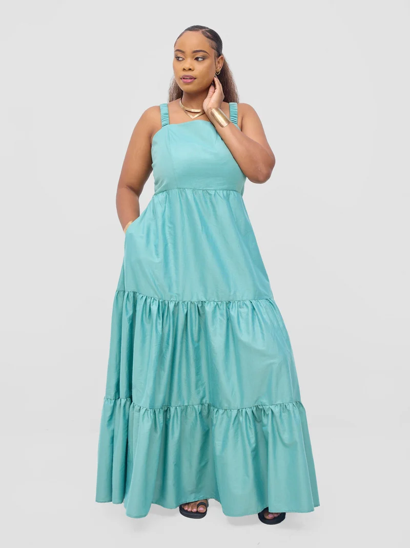 Safari Kikoy Tie Back Maxi Dress - Firozi
