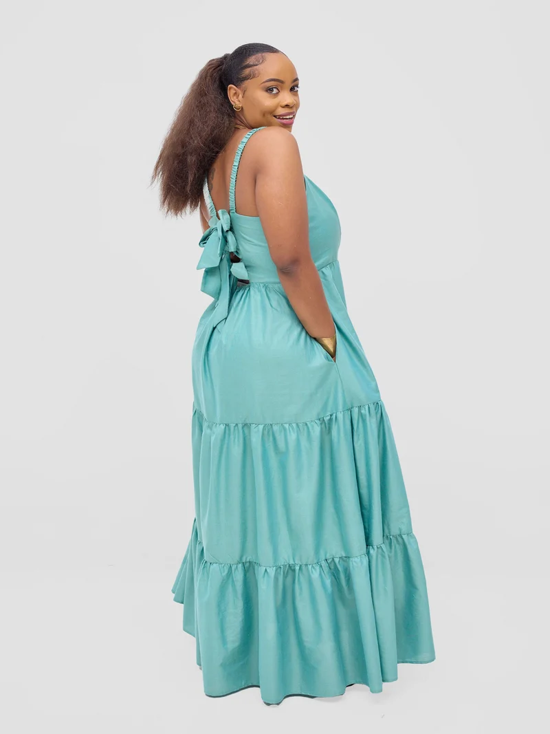 Safari Kikoy Tie Back Maxi Dress - Firozi