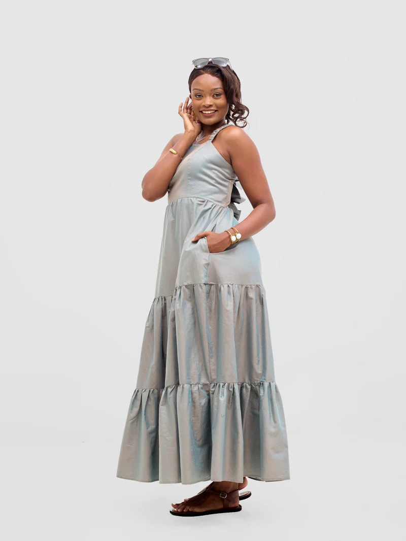Safari Kikoy Tie Back Maxi Dress - Frost