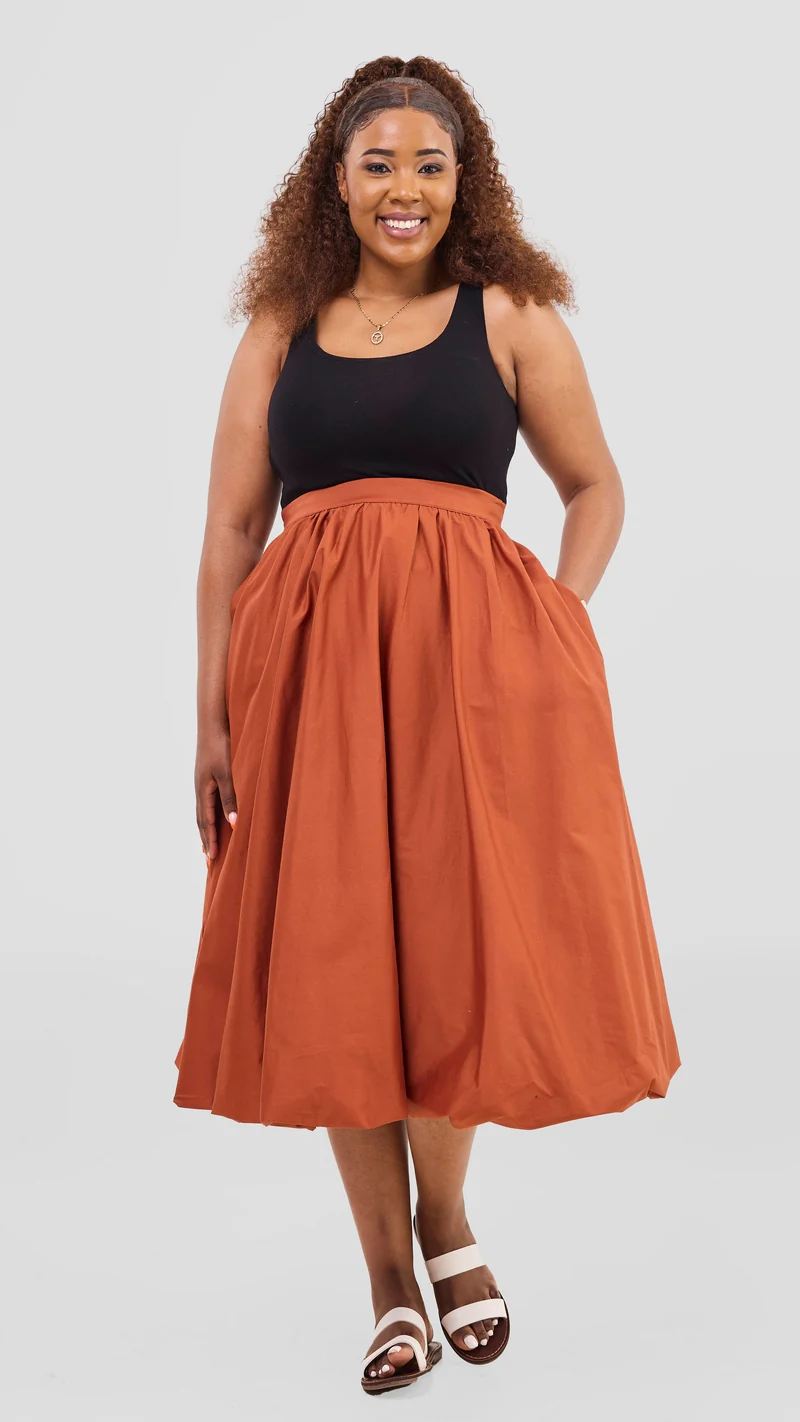 Safari Solana Bubble Midi Skirt - Rust