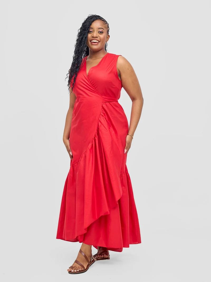 Safari Kikoy Wrap Dress - Red