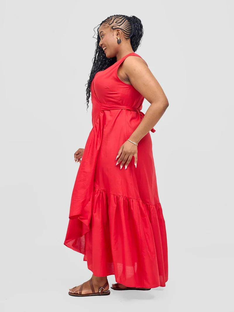 Safari Kikoy Wrap Dress - Red