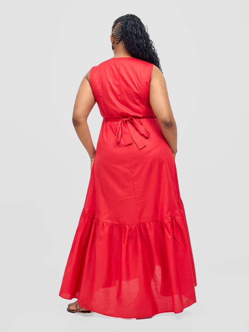 Safari Kikoy Wrap Dress - Red