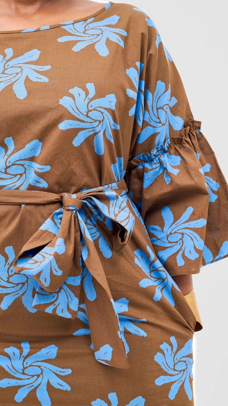Safari by Vivo Naledi Flounce Tent Dress - Brown / Blue Nale Print