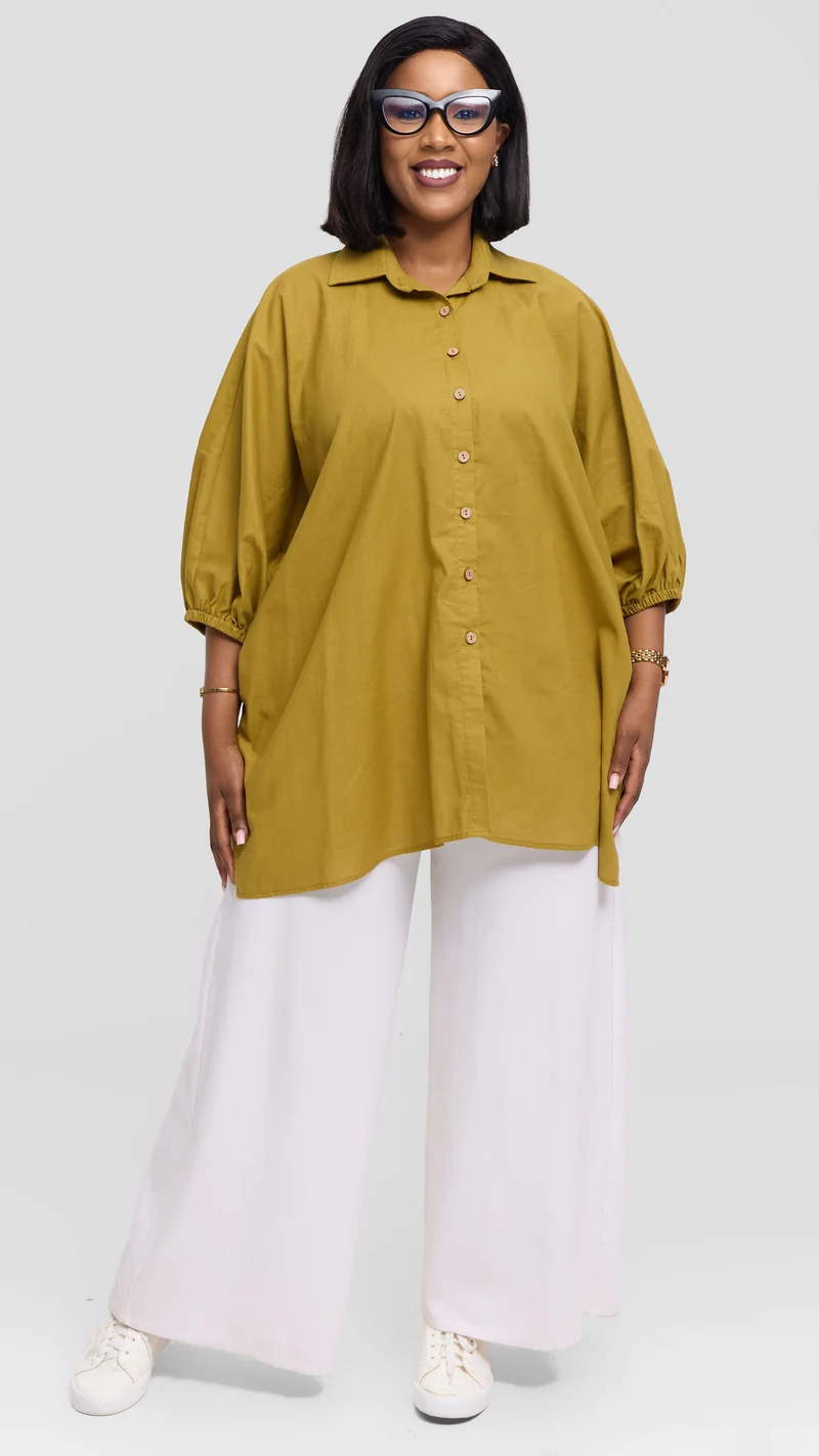Safari by Vivo Zehra Extra Wide Shirt in Linen Blend - Light Olive