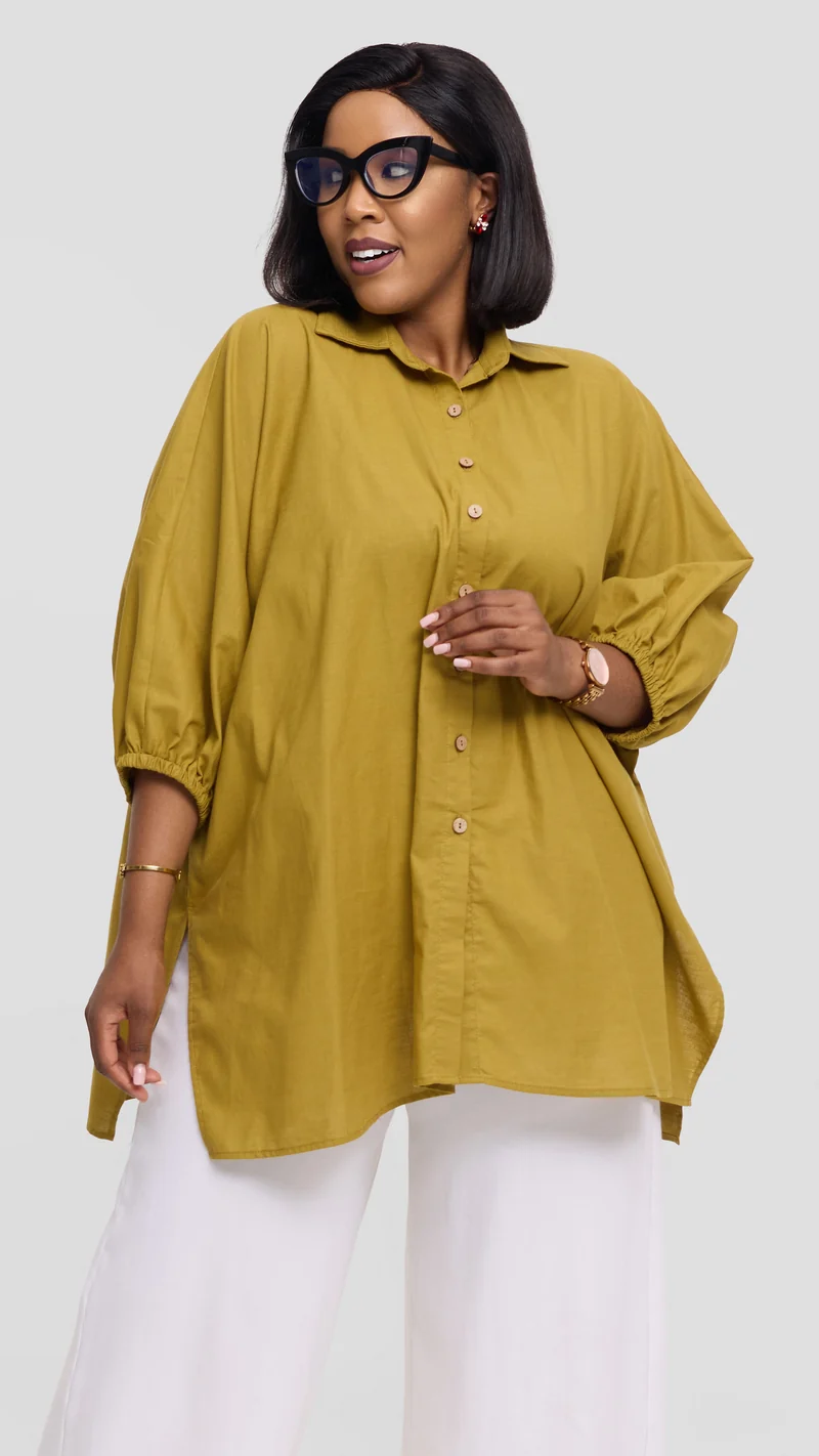 Safari by Vivo Zehra Extra Wide Shirt in Linen Blend - Light Olive