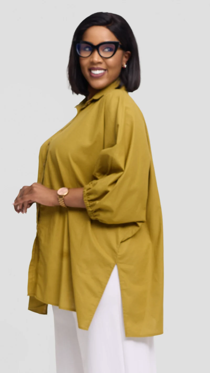 Safari by Vivo Zehra Extra Wide Shirt in Linen Blend - Light Olive