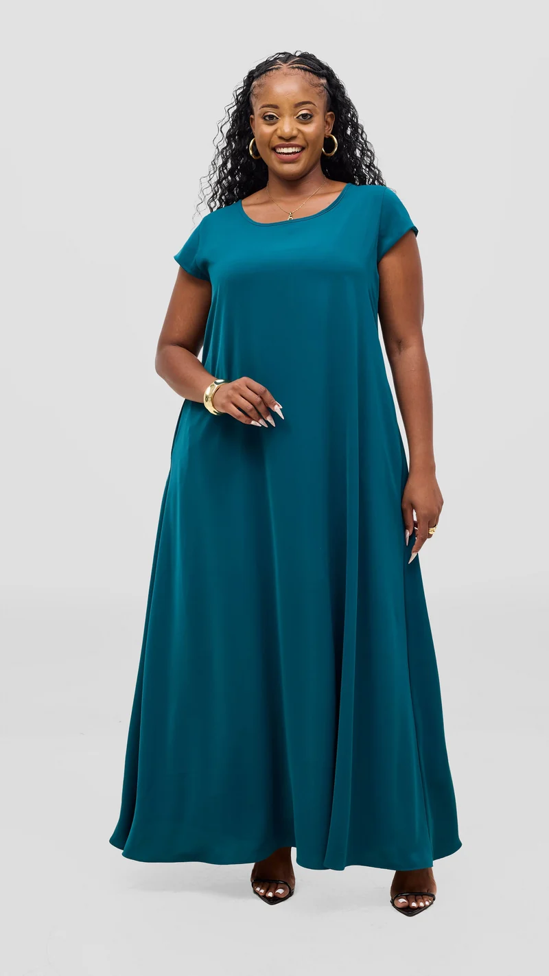 Vivo Basic Round Neck Maxi Dress - Teal