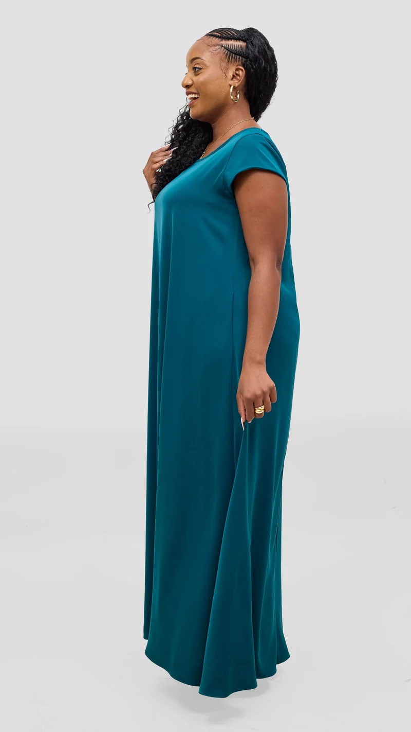 Vivo Basic Round Neck Maxi Dress - Teal