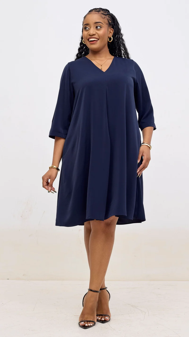 Vivo Kani 3/4 Sleeve Knee Length Dress - Navy