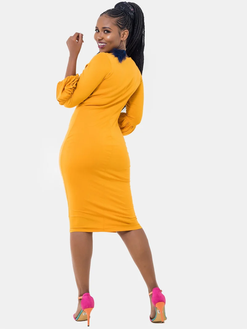Vivo Basic Puff Sleeved Bodycon - Mustard
