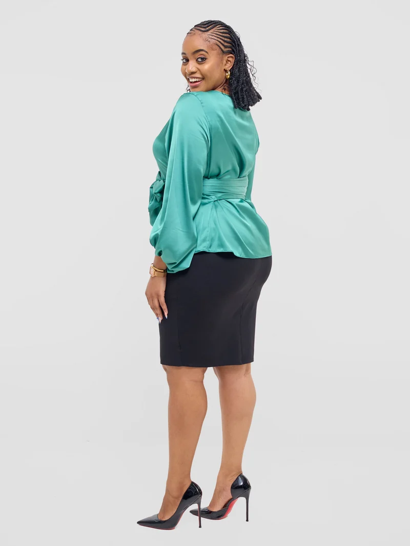 Vivo Izzy Satin Bishop Sleeve Top - Sea Green