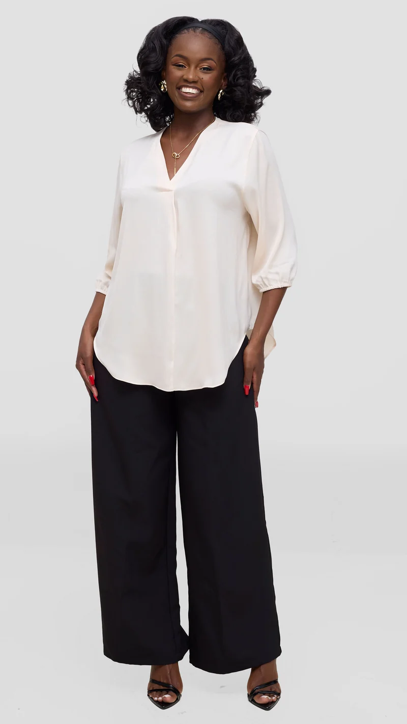 Vivo Dua Shirt in Textured Satin - Buttermilk