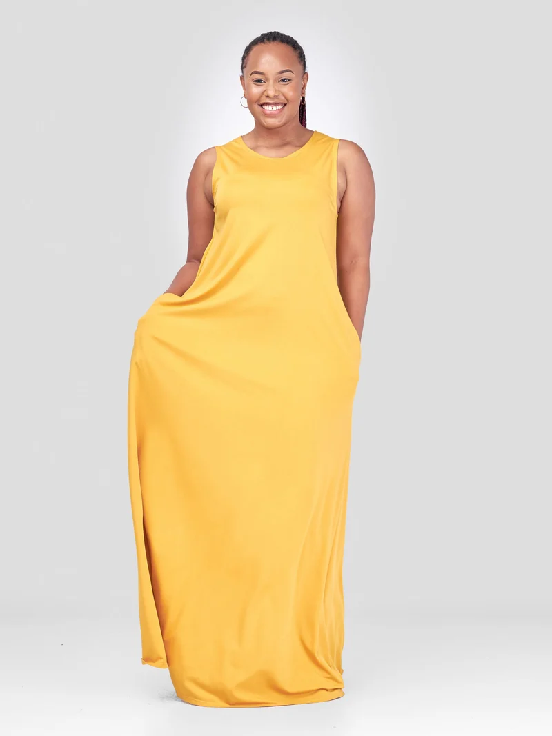 Vivo Basic Sleeveless Kena Tent Maxi Dress - Mustard
