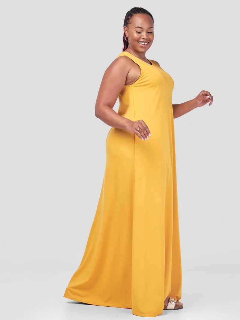 Vivo Basic Sleeveless Kena Tent Maxi Dress - Mustard