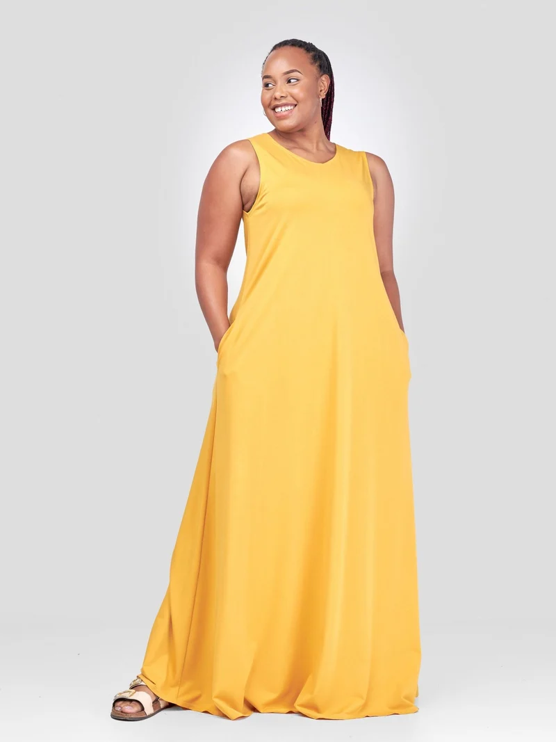 Vivo Basic Sleeveless Kena Tent Maxi Dress - Mustard