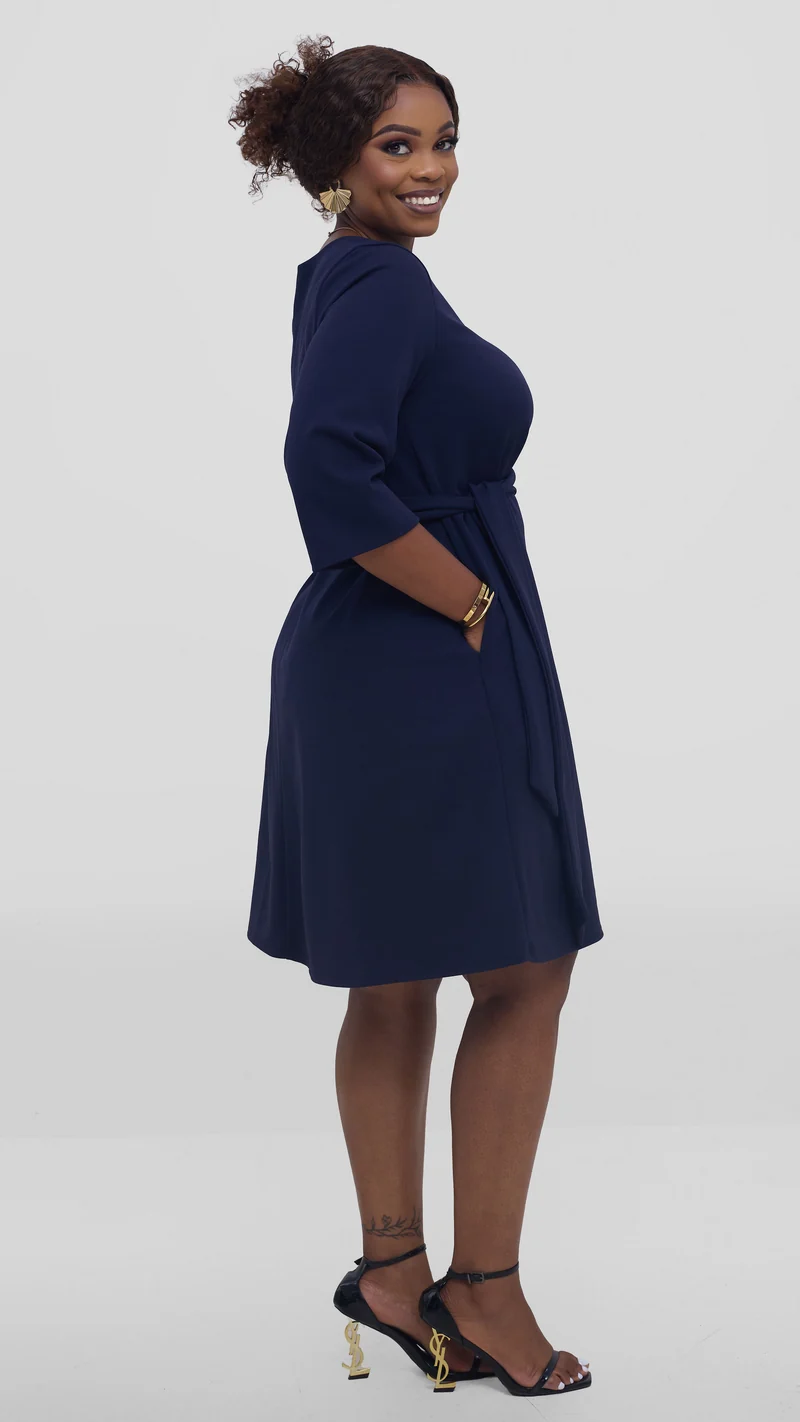 Vivo Imara 3/4 Sleeve Tent Dress In Ponte - Navy