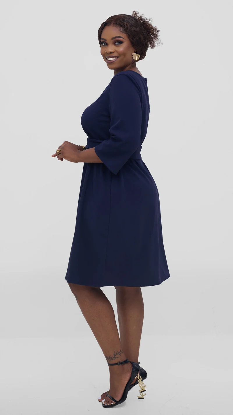 Vivo Imara 3/4 Sleeve Tent Dress In Ponte - Navy