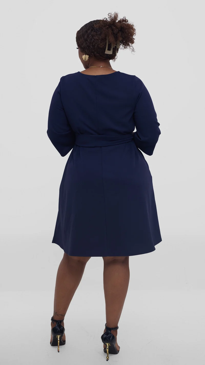 Vivo Imara 3/4 Sleeve Tent Dress In Ponte - Navy
