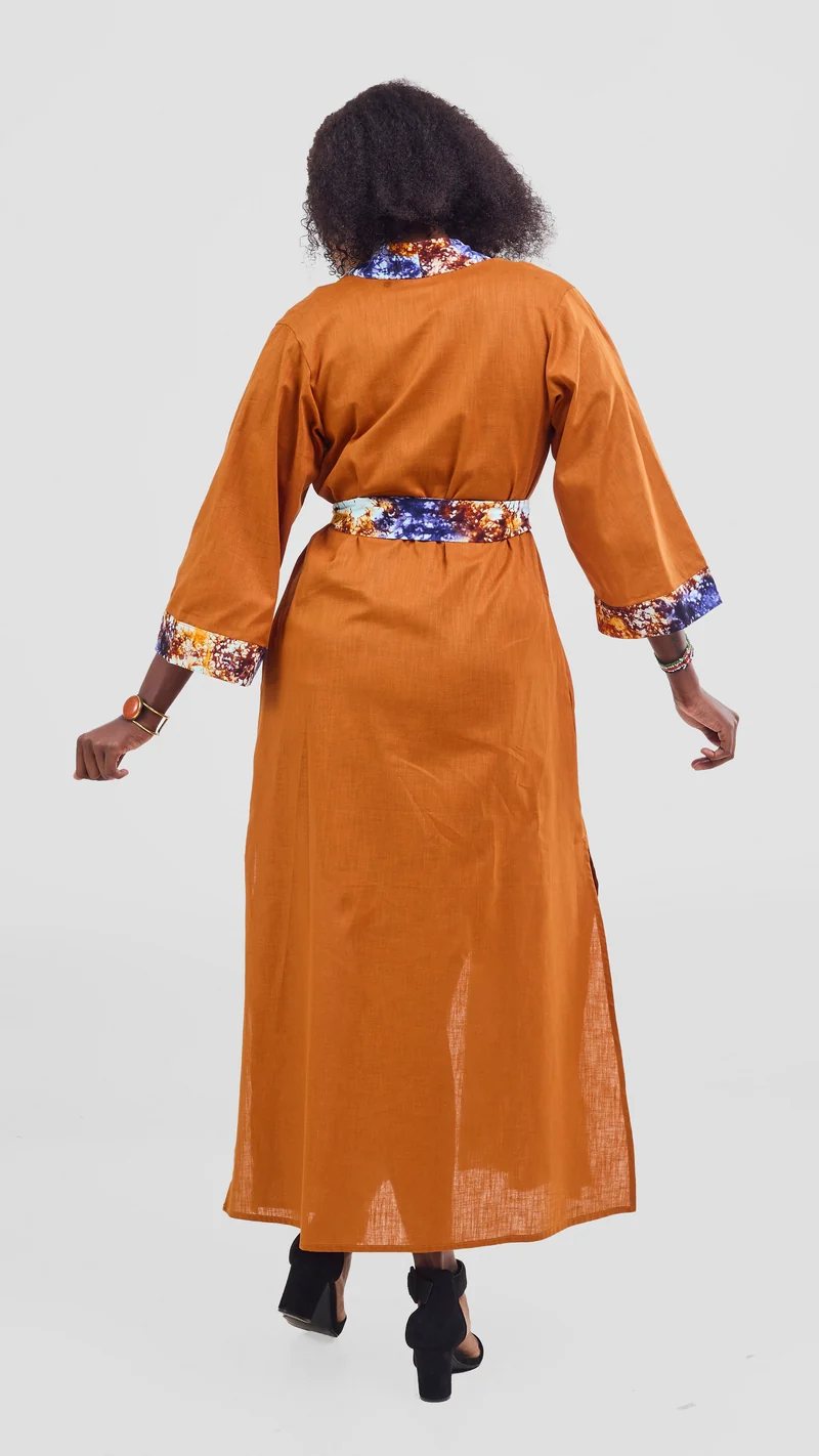 Safari Tafari High Slit Kimono - Rust / Bito Print
