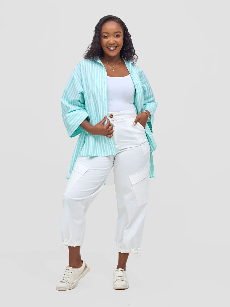 Safari by Vivo Mansi Hi-Low Shirt - Green Stripes