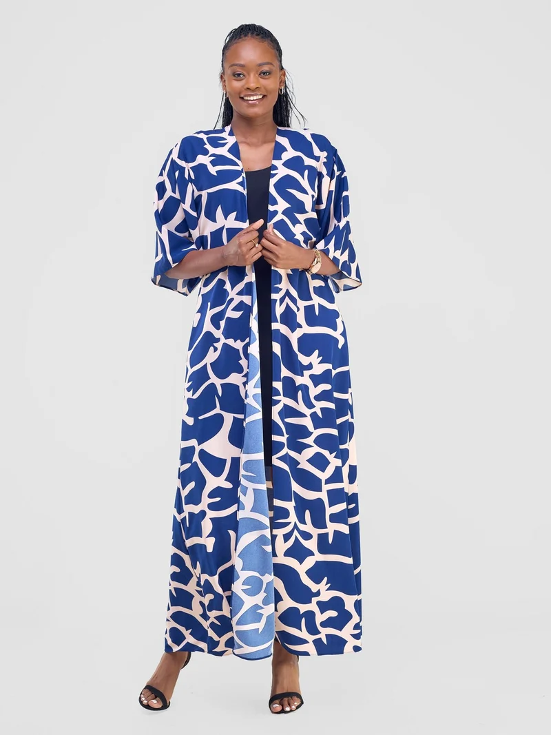 Vivo Alek 3/4 Sleeve A-Line Kimono - Navy / Peach Liwa Print
