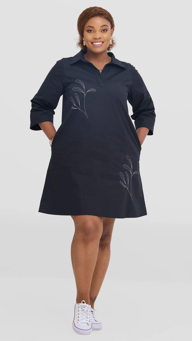 Safari Mansi Wide Hem Embroidered Tent Dress - Black