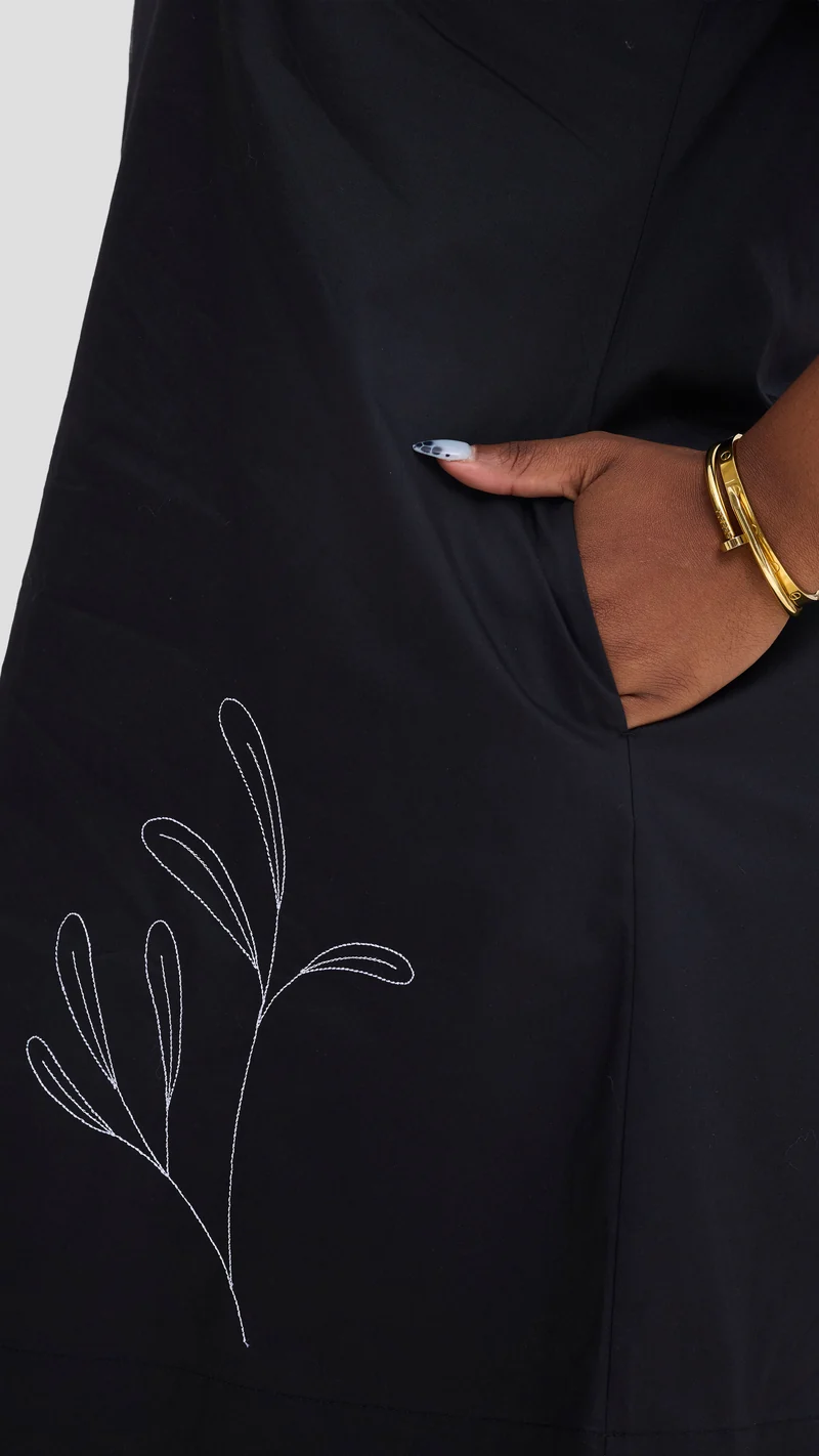 Safari Mansi Wide Hem Embroidered Tent Dress - Black