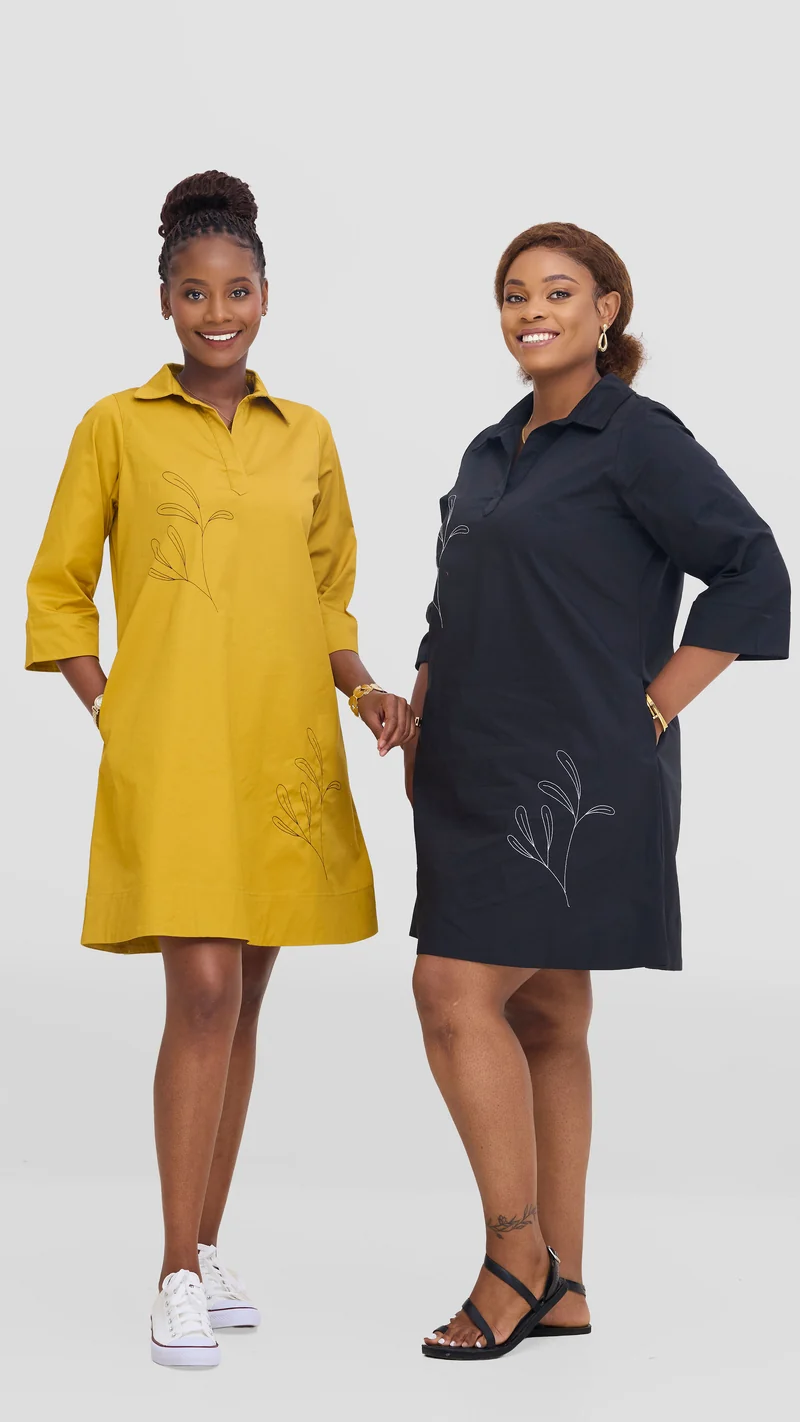 Safari Mansi Wide Hem Embroidered Tent Dress - Black