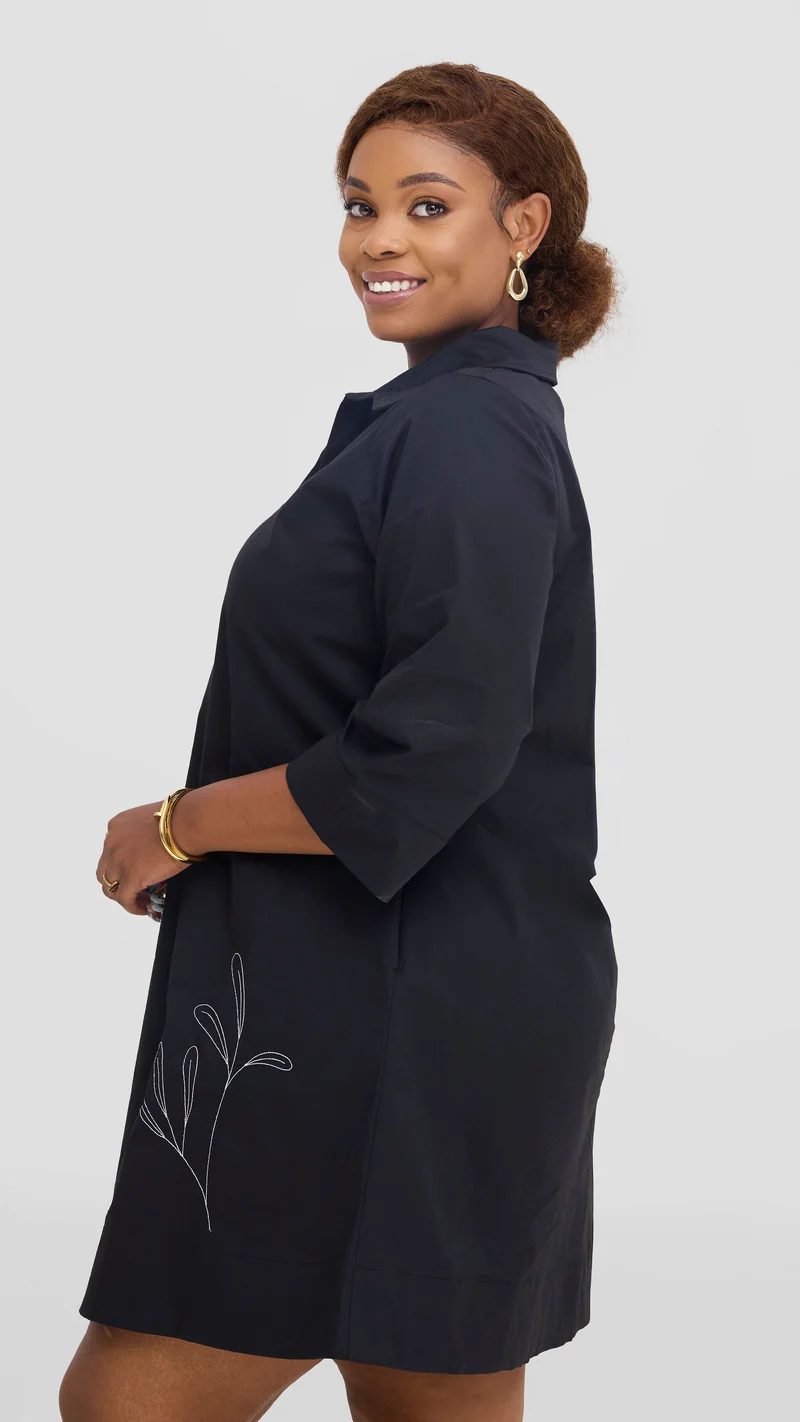 Safari Mansi Wide Hem Embroidered Tent Dress - Black
