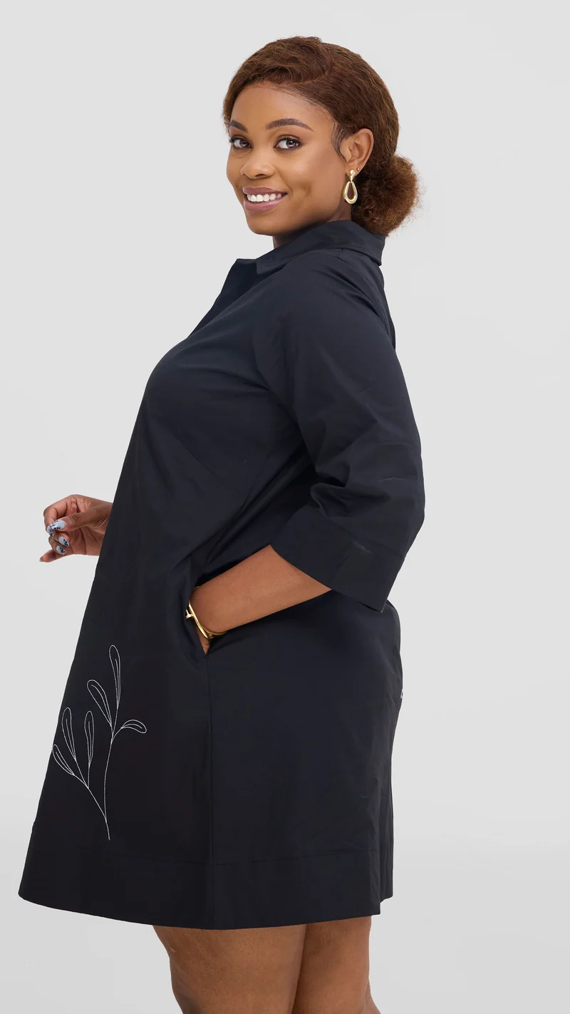 Safari Mansi Wide Hem Embroidered Tent Dress - Black