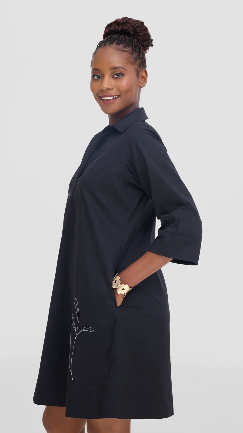 Safari Mansi Wide Hem Embroidered Tent Dress - Black