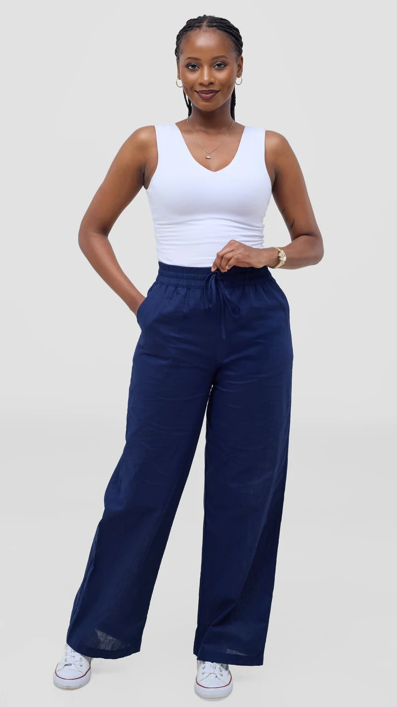 Safari by Vivo Zehra Drawstring Pants in Linen Blend - Navy