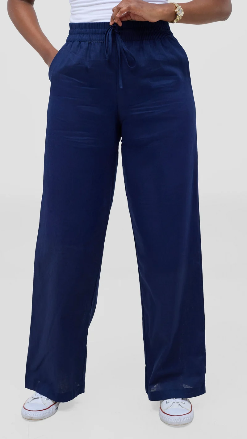 Safari by Vivo Zehra Drawstring Pants in Linen Blend - Navy