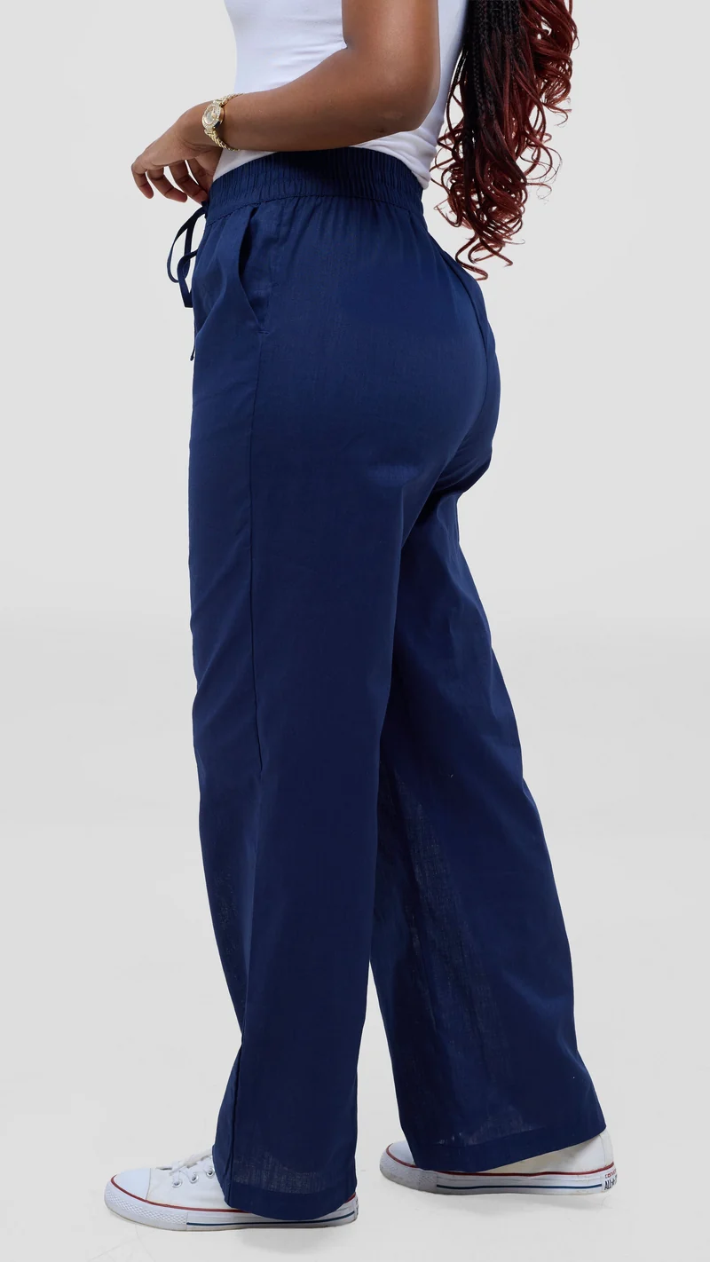 Safari by Vivo Zehra Drawstring Pants in Linen Blend - Navy