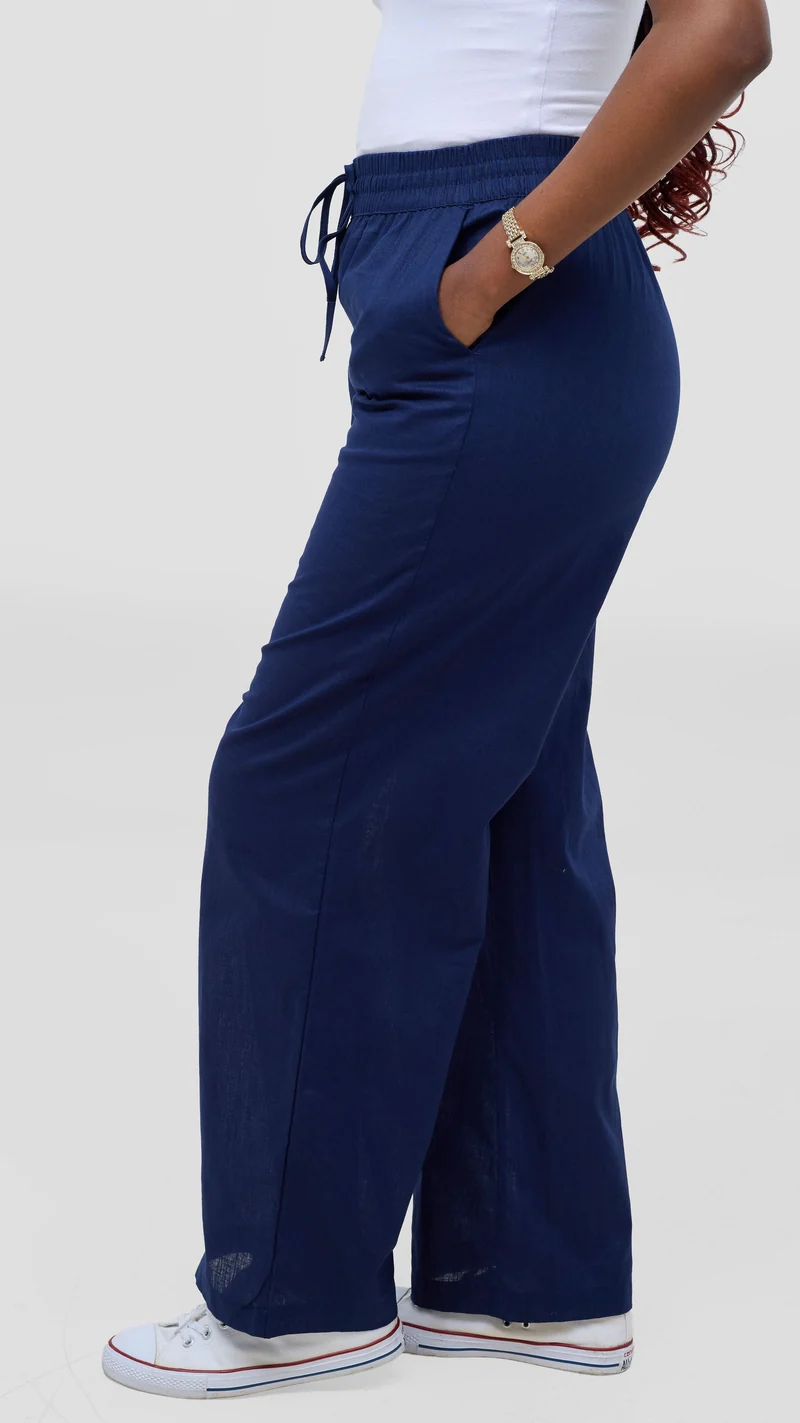 Safari by Vivo Zehra Drawstring Pants in Linen Blend - Navy