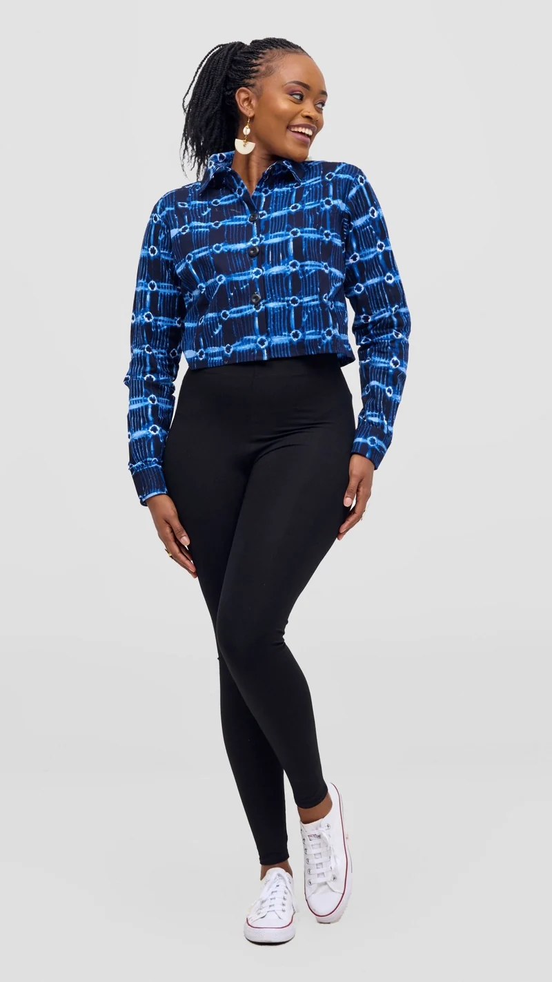 Safari Tara Crop Shacket - Light Blue / Navy Dire Print