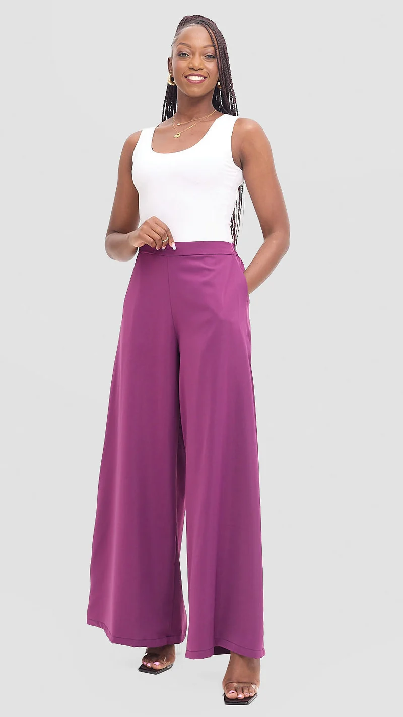 Zambarau Apparel Mwanzo Wide Leg Palazzo Pants - Purple
