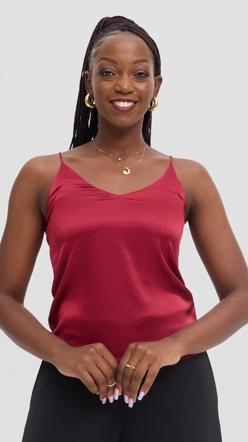 Zambarau Apparel Satin Camisoles - Burgundy