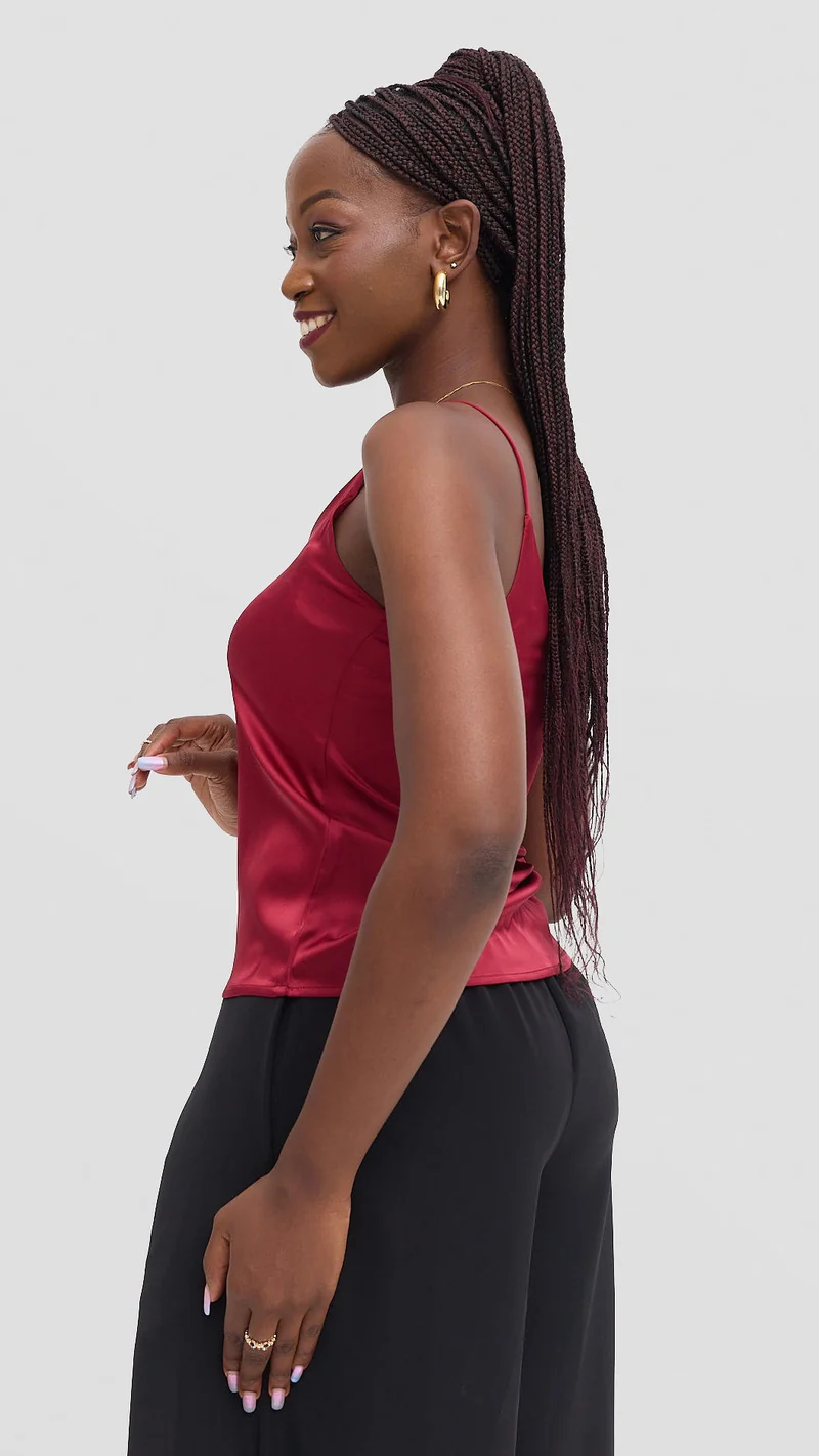 Zambarau Apparel Satin Camisoles - Burgundy