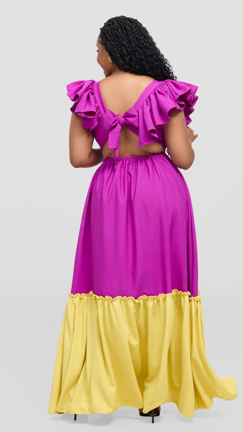 Zambarau Apparel Two - Toned Dress - Purple / Yellow
