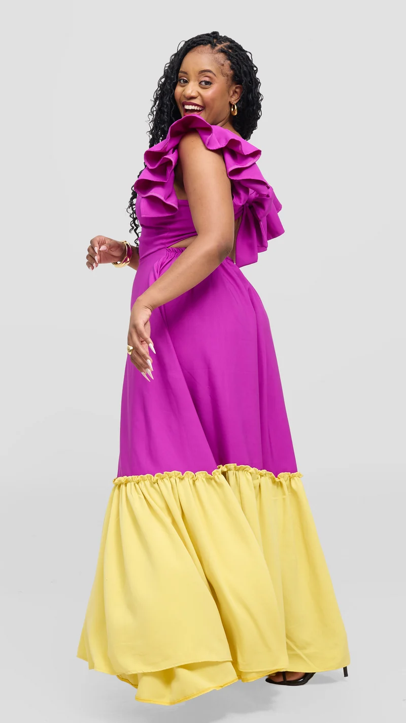 Zambarau Apparel Two - Toned Dress - Purple / Yellow