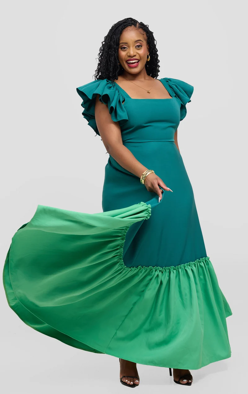 Zambarau Apparel Two - Toned Dress - Dark Green