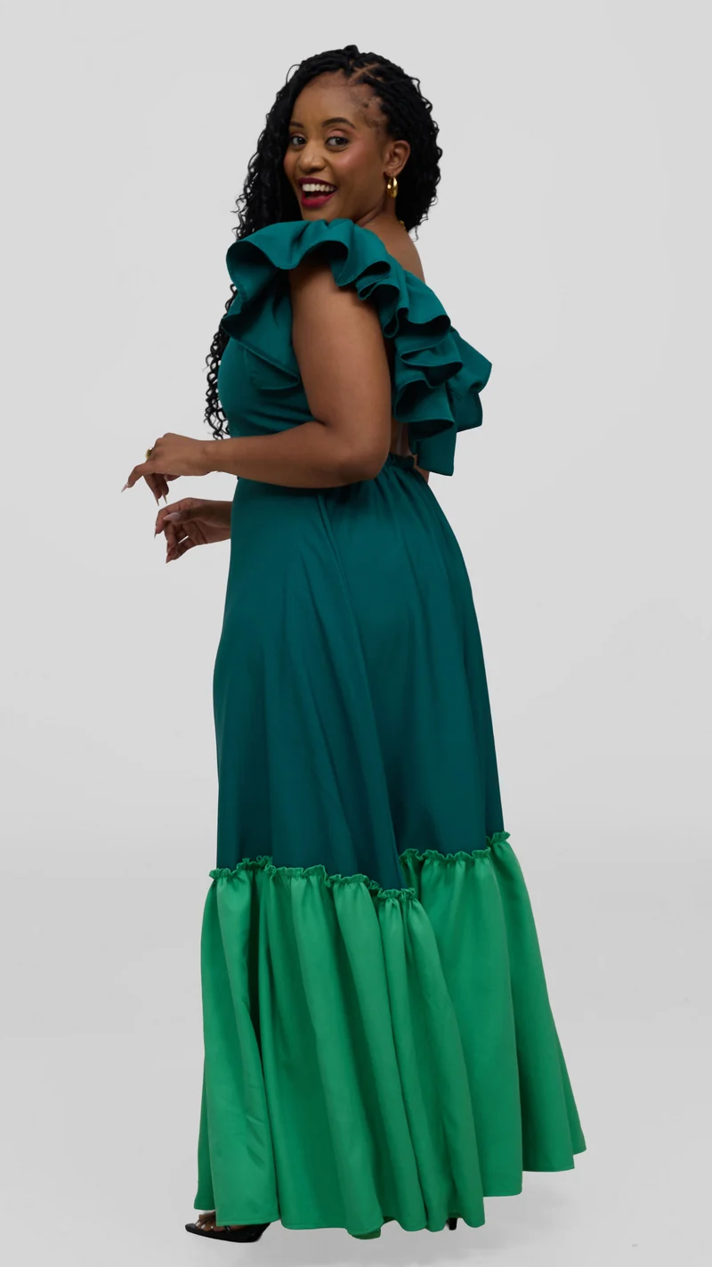 Zambarau Apparel Two - Toned Dress - Dark Green