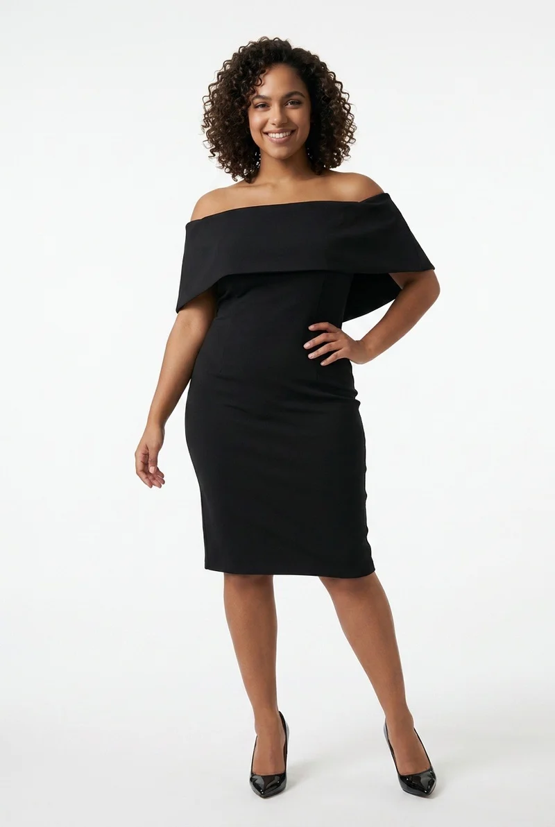 Stylish Sisters Off-The-Shoulder Bardot Bodycon Midi Dress - Black