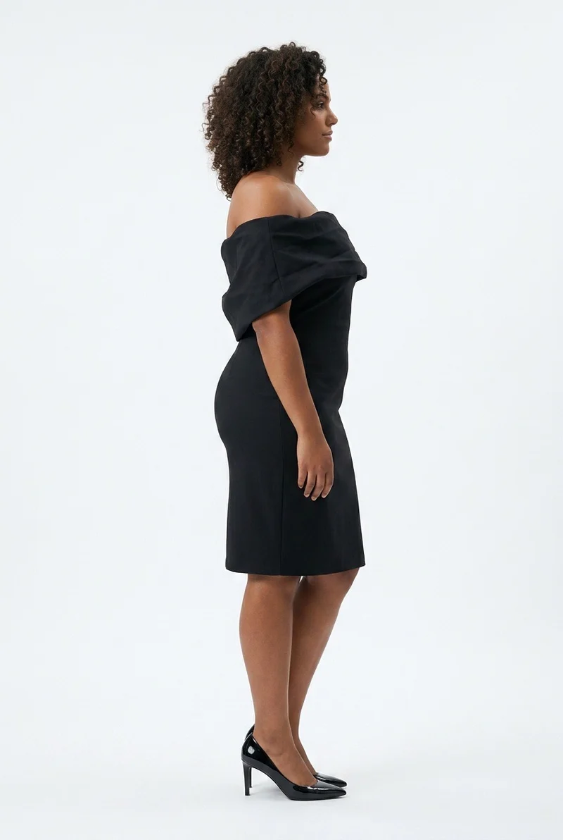 Stylish Sisters Off-The-Shoulder Bardot Bodycon Midi Dress - Black