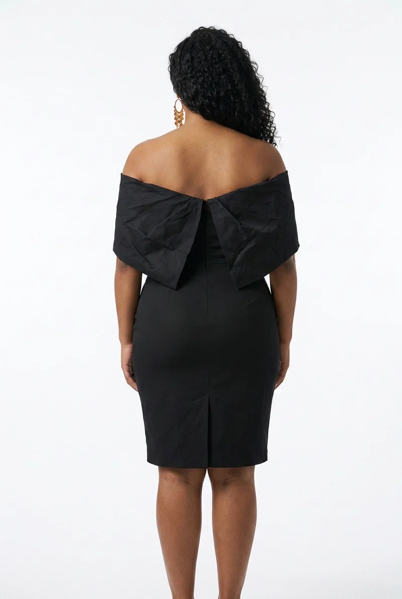 Stylish Sisters Off-The-Shoulder Bardot Bodycon Midi Dress - Black